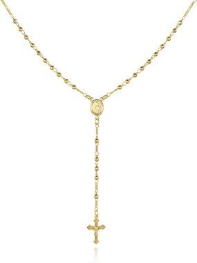 18K Gold Plated Virgin Mary Rosary Bead Cross Necklace - Handmade in Brazil